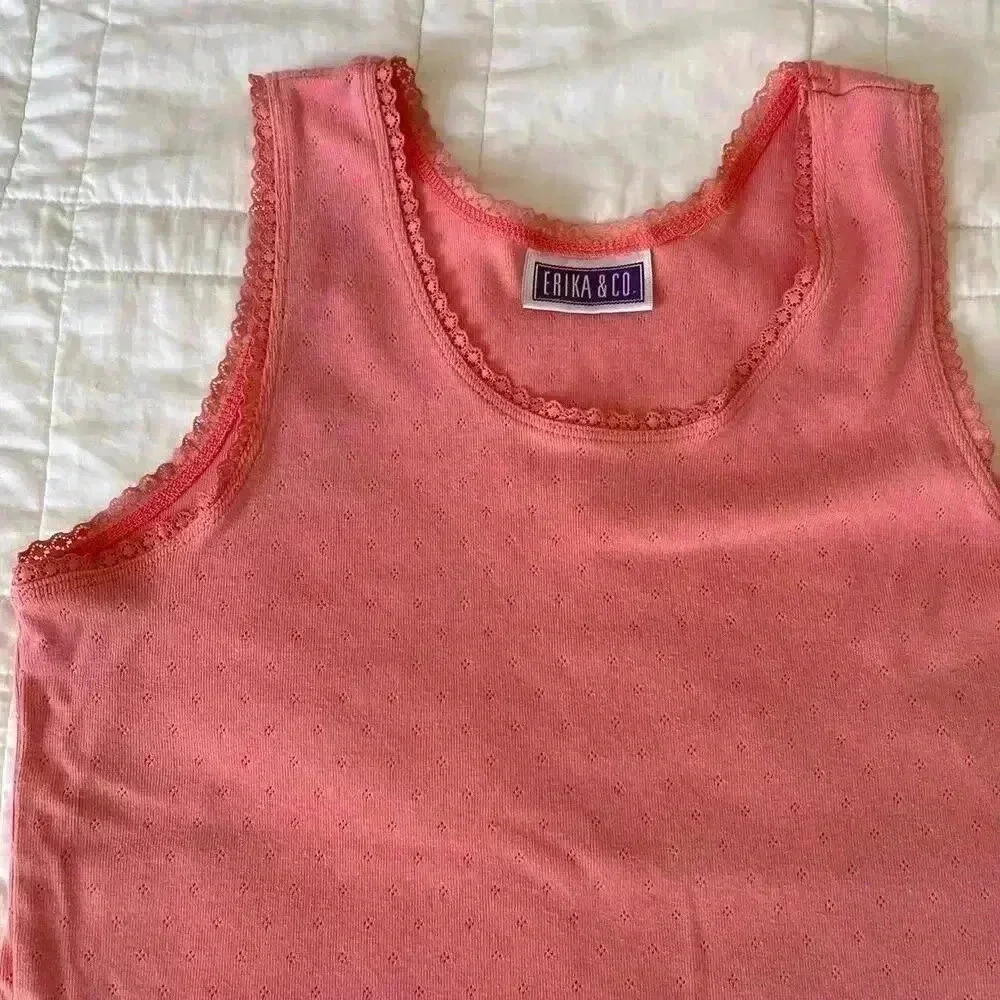 Erika & co pointelle lace pink tank top large women’s dollette summer casual - Picture 2 of 4